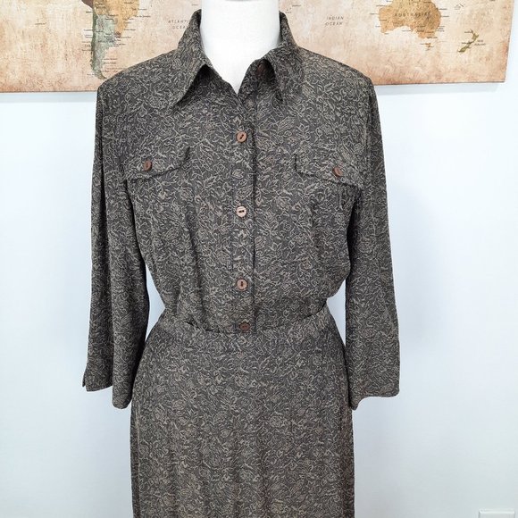 Vtg 90s bronze micro crinkle floral skirt set — JM Collection Jennifer Moore - Picture 8 of 16